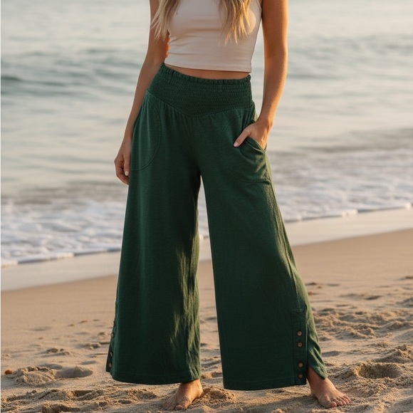 Free People Pants - Free People Beach Keep It Cool Wide Leg Pant size Small in Green